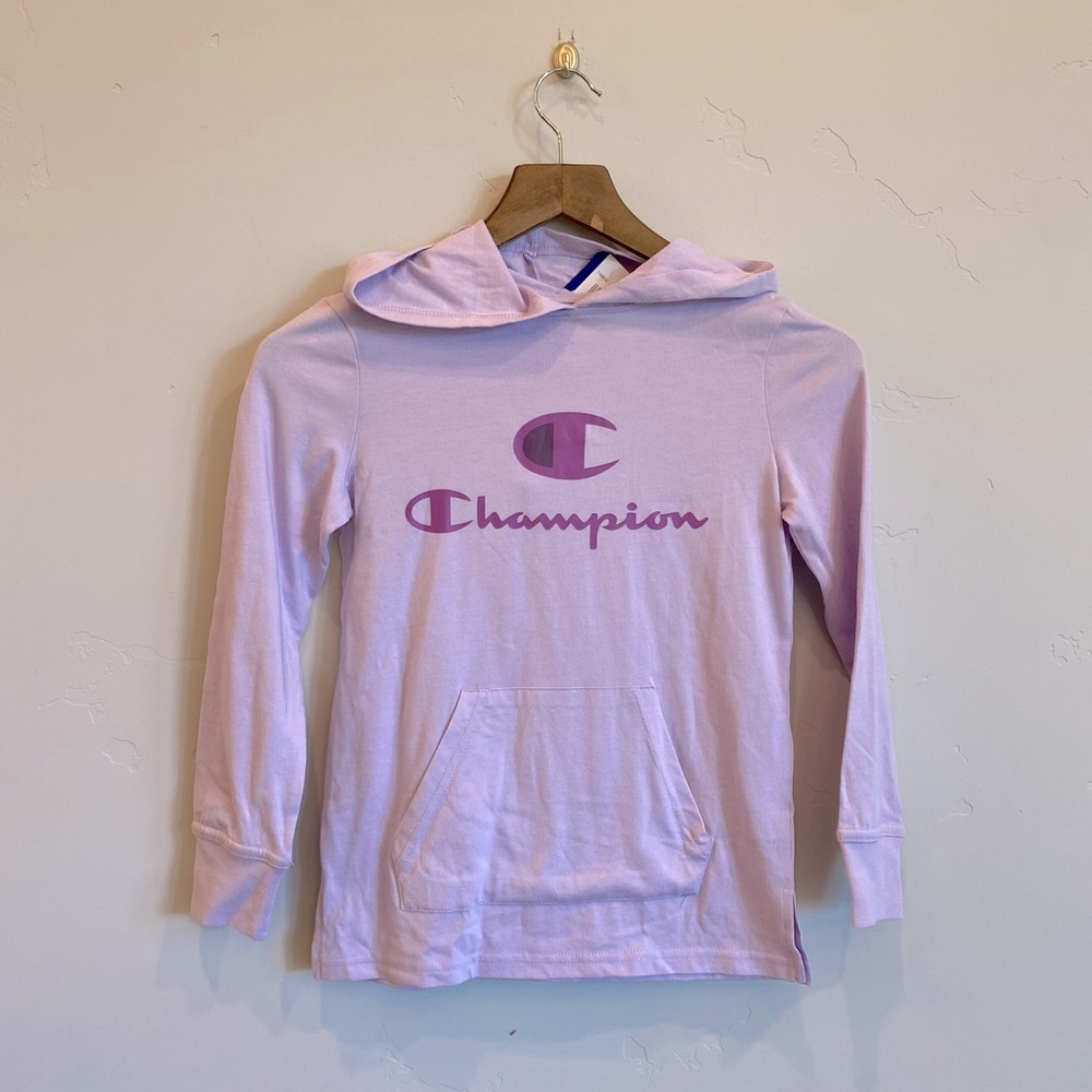 CHAMPION Girl’s Lavender Purple Logo Hooded Long Sleeve Shirt - Picture 1 of 4